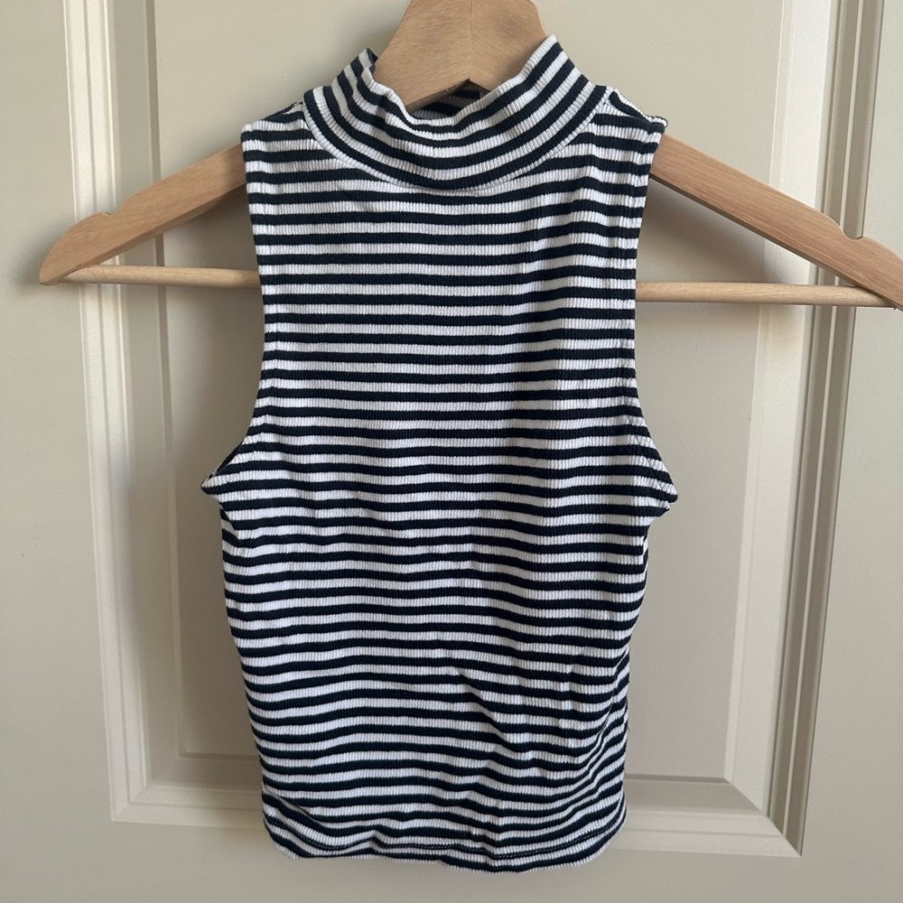 Black and White Striped Mock Neck
